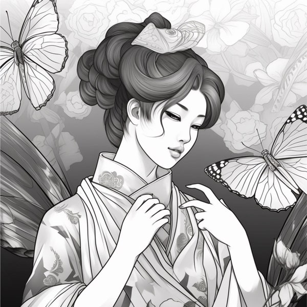 10 Japanese Geisha Coloring Book Pages Adult and Kid Coloring Pages Printable Digital Instant Download PDF Best Selling Item Popular Item