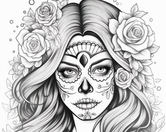 250 Adult Sugar Skull Girl Coloring Pages Adults & Kids Coloring Pages Printable Digital Instant Download PDF Best Selling Item Popular Item