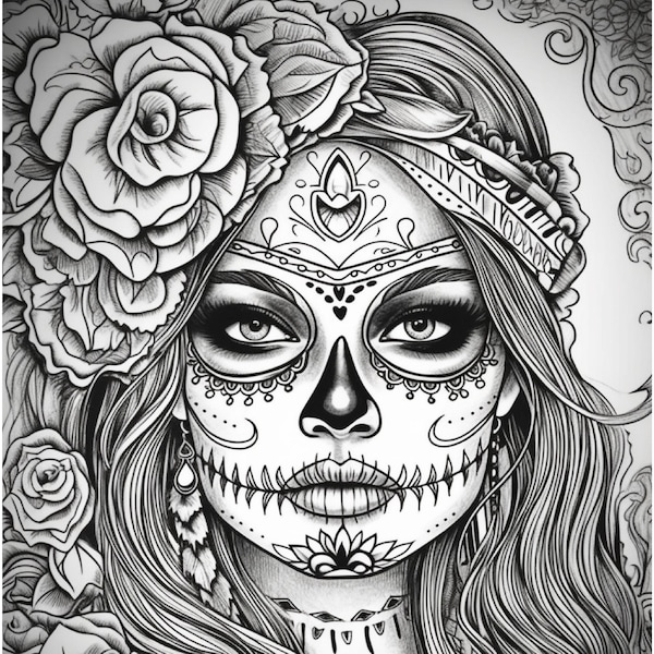 50 Adult Sugar Skull Girl Coloring Pages- Adult and Kid Coloring Pages Printable Digital Instant Download PDF Best Selling Item Popular Item