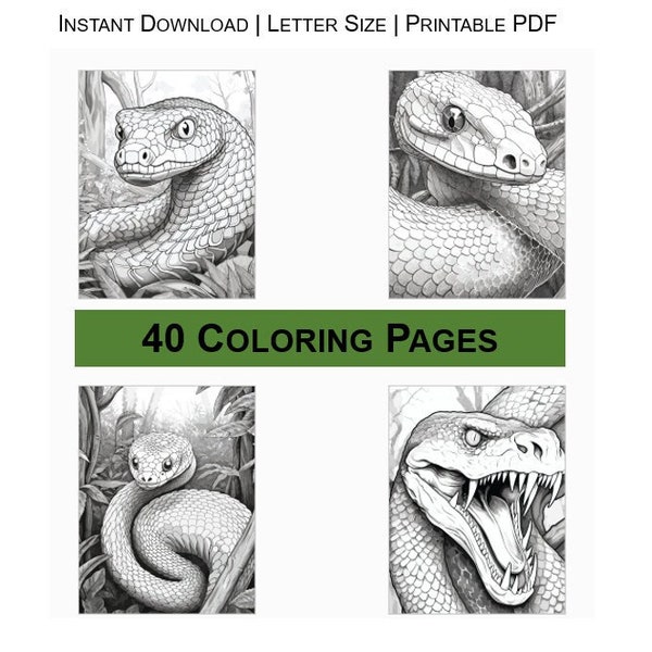 Best Selling Item Best Seller Snake Coloring Pages 40 Pages Printable Digital Instant Download PDF Best Selling Item Etsy Coloring Book