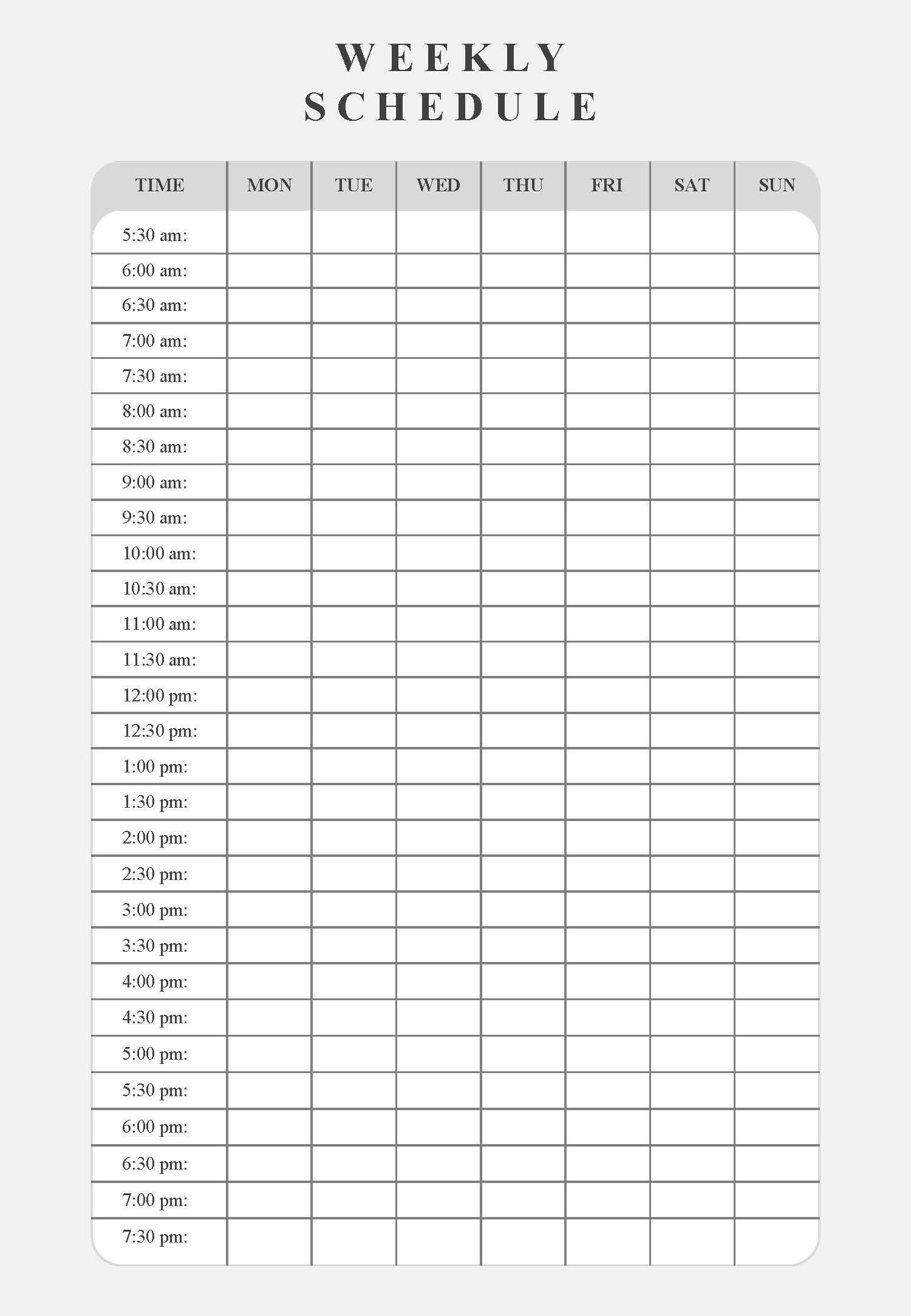 24 Hour Weekly Schedule Printable Digital Instant Download PDF, Word ...