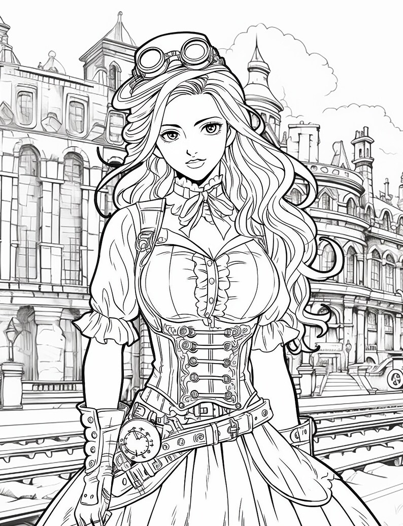 40 Steampunk Girls Coloring Pages Adult and Kid Printable Digital ...