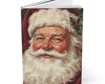 Vintage Santa Claus Christmas Journal | Retro Santa Face Hardcover Notebook | Nostalgic Christmas Gift | Old Fashioned Santa Lined Journal