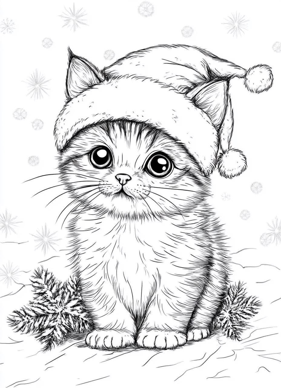 100 Cute Cat Christmas Coloring Pages Adults and Kids Coloring Pages ...