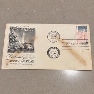 1960 Japanese-American Treaty First Day Cover | US-Japan Centennial FDC | Washington DC Postmark | Vintage International Relations Stamp