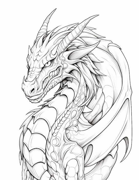 200枚のドラゴンのぬり絵ページファンタジードラゴン大人と子供向けの