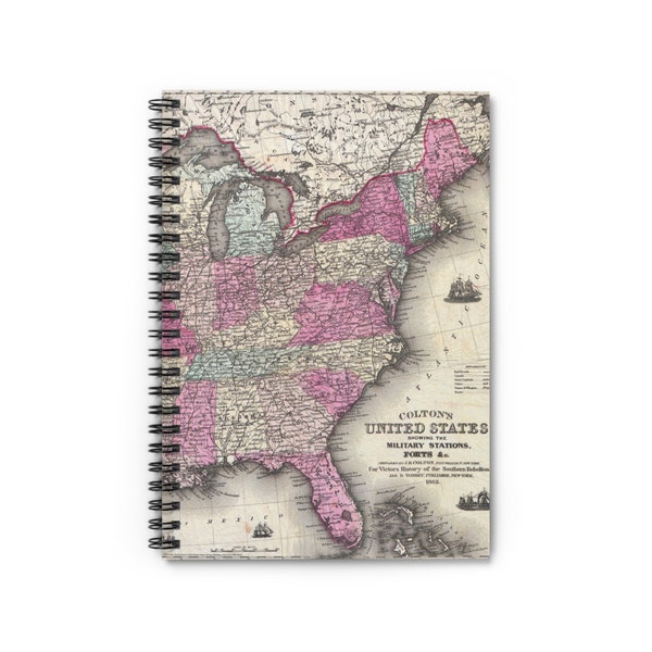 Vintage Old America 1862 US Military Stations Map Notebook 118 Pages Best Selling Item Most Popular Item Trending Gifts Best Sellers