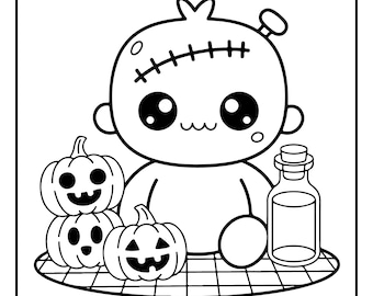 75 Kawaii Halloween Coloring Pages Printable PDF, Cute Spooky Ghosts, Witch Cats, Pumpkins, Cozy Halloween, Digital Download 8.5” x 8.5”