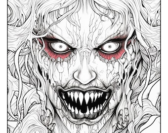 30 Horror Halloween Coloring Pages for Adults, Scary Skulls, Creepy Zombies, Gothic Horror Art, Printable Halloween Coloring Book PDF
