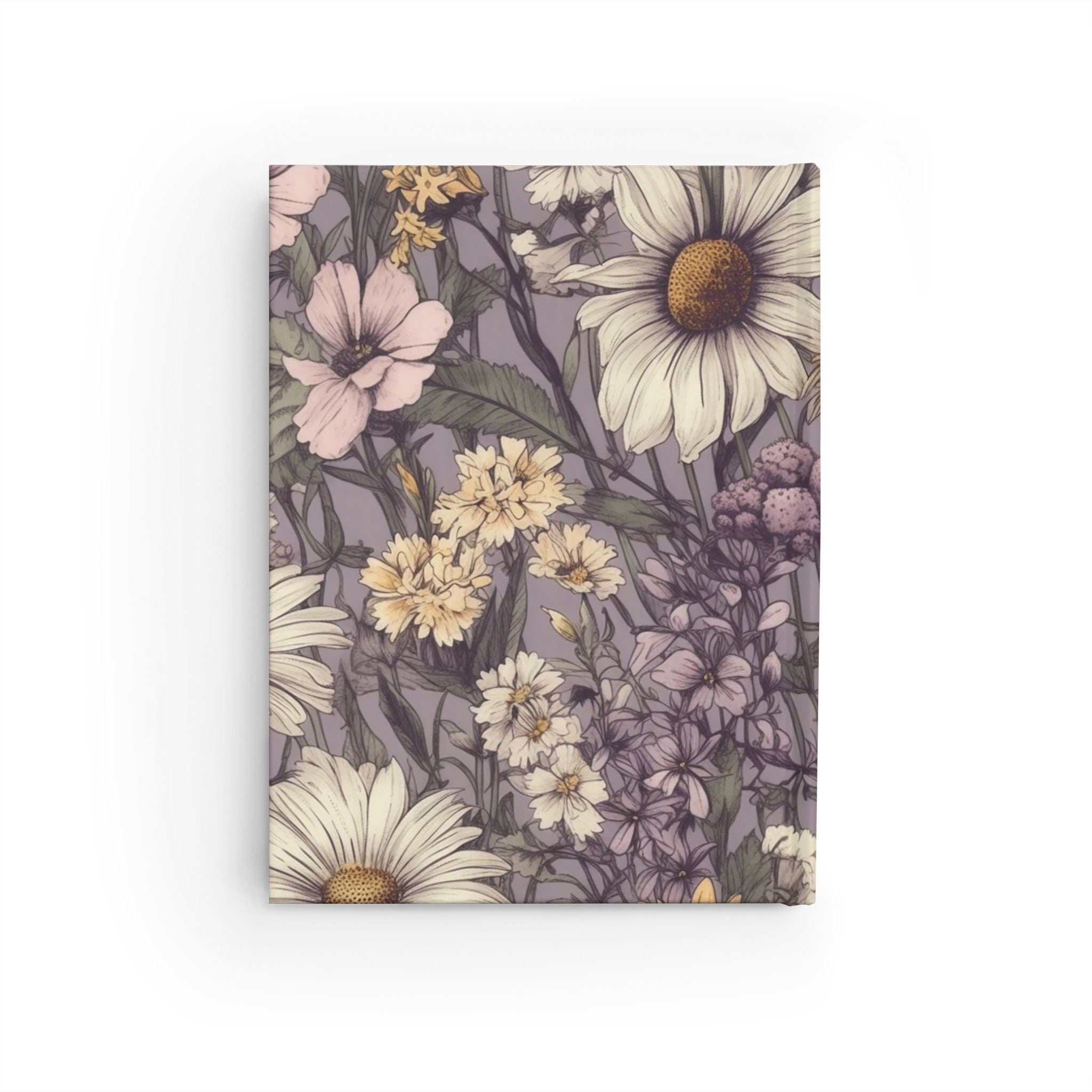 Purple Vintage Floral Notebook Journal - 5x7 Inches Hardcover 128 Ruled ...