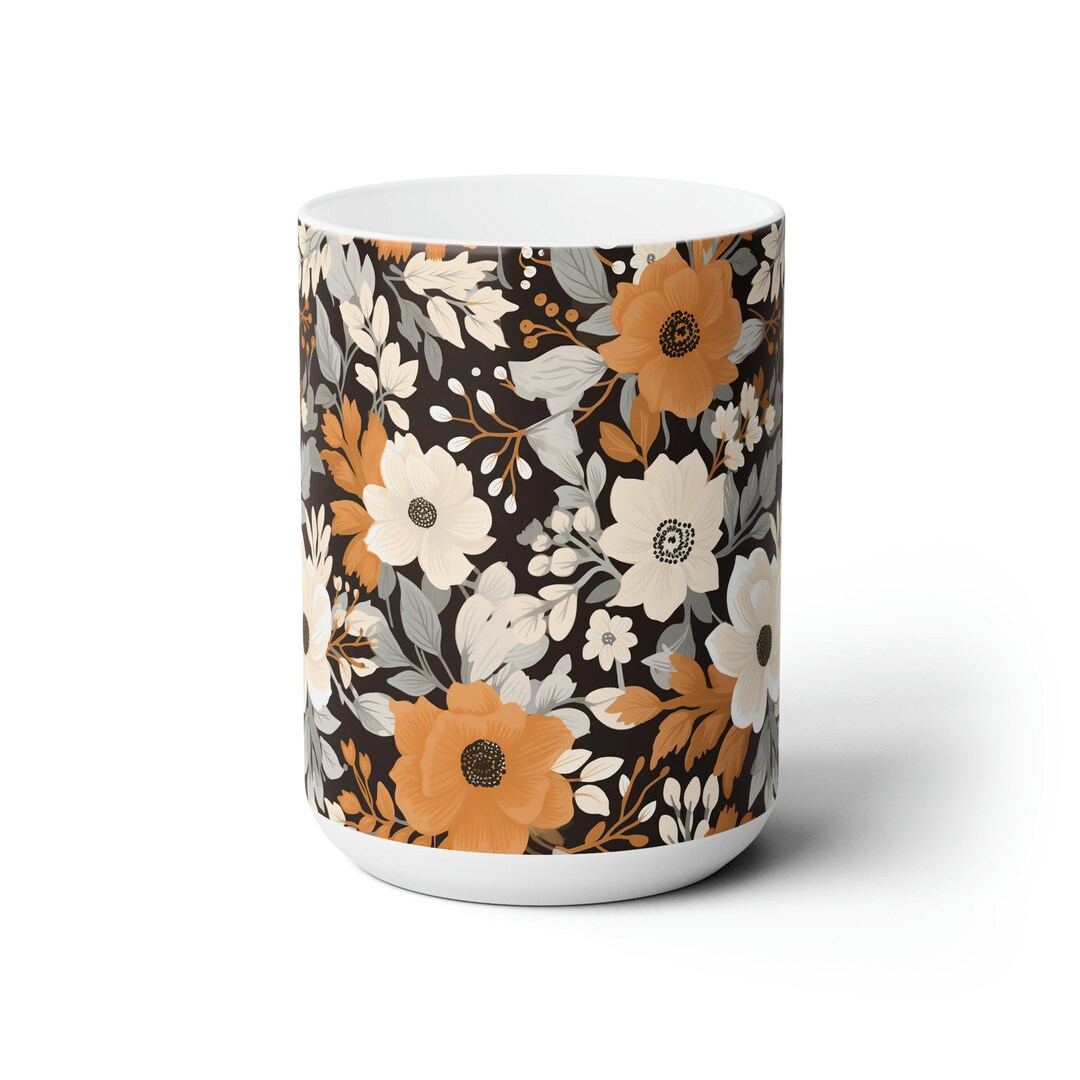 Floral Ceramic Mug 15oz, Flower Mug, Best Selling Item, Most Popular