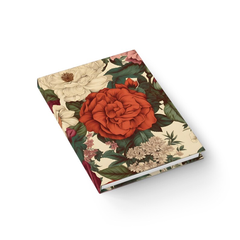 Vintage Floral Notebook Journal - 5x7 Inches Hardcover 128 Ruled Line ...