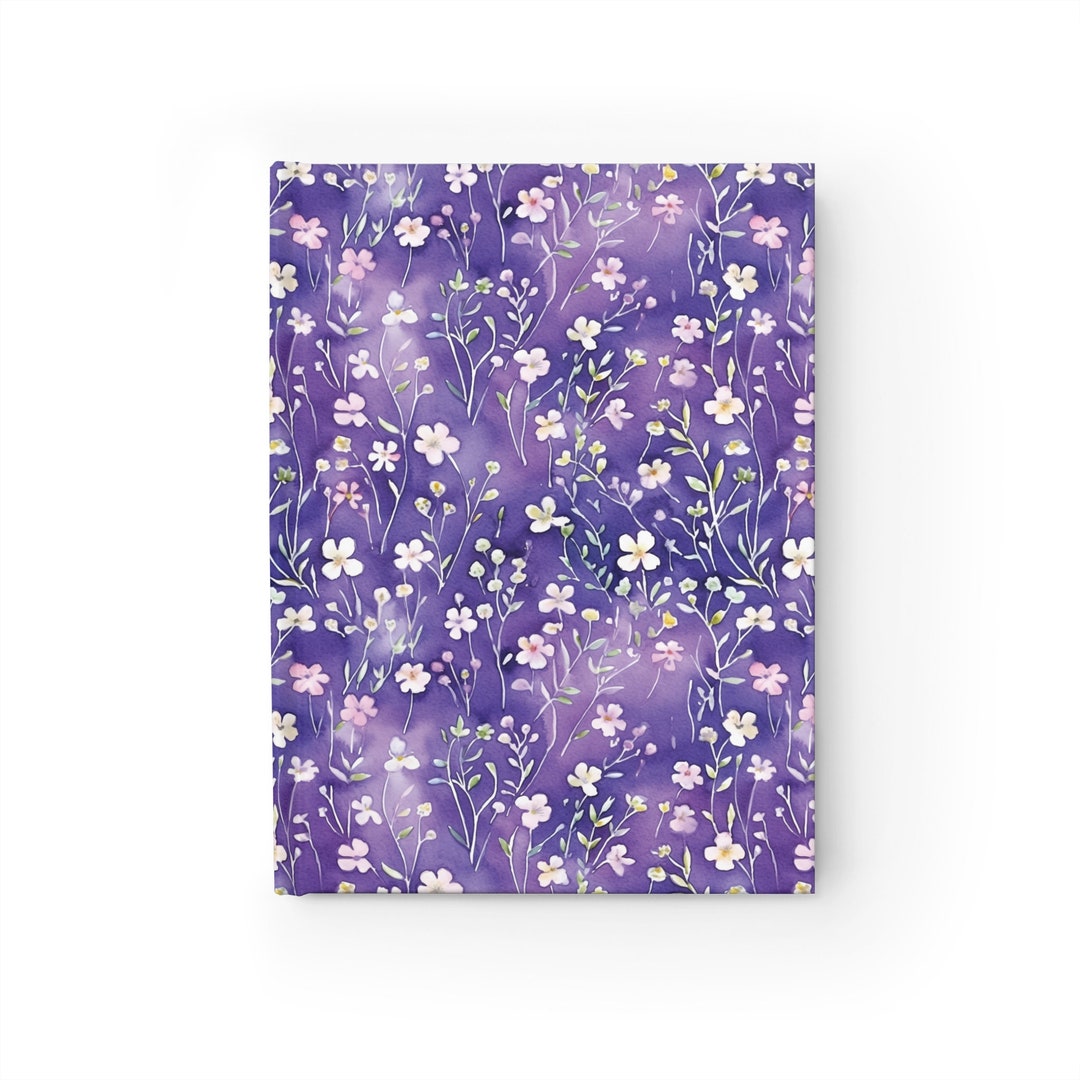 Purple Floral Notebook Journal - 5x7 Inches Hardcover 128 Ruled Line ...