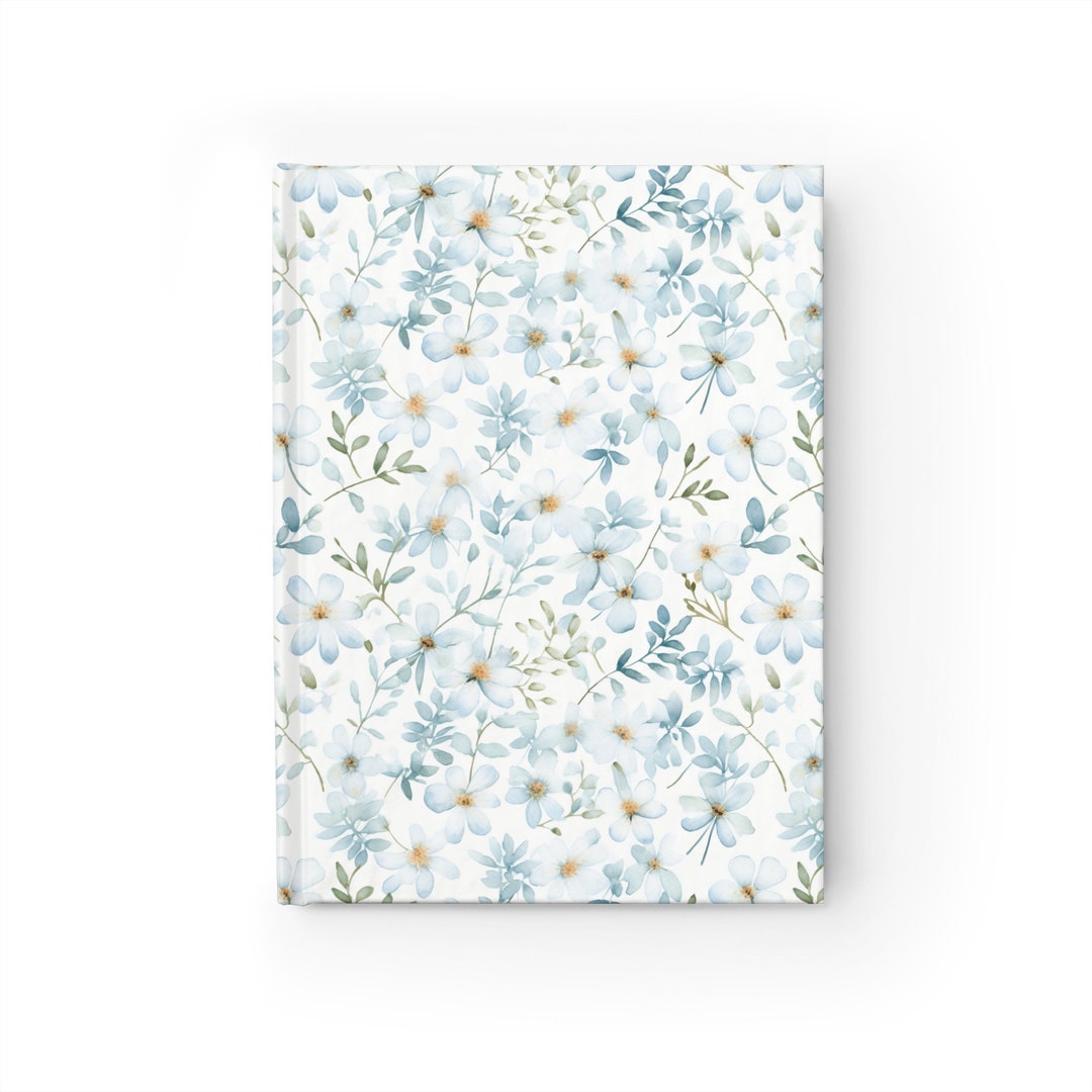 Blue Floral Notebook Journal - 5x7 Inches Hardcover 128 Ruled Line ...