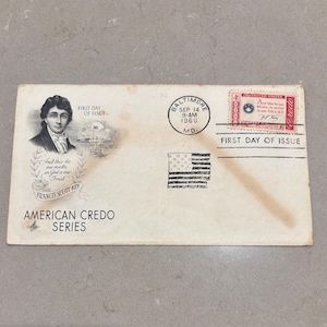 Vintage 1960 Francis Scott Key First Day Cover | American Credo Series | Patriotic USA Stamp | Baltimore Postmark | In God We Trust Envelope