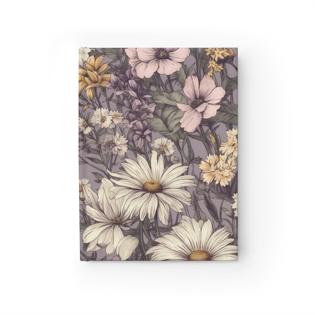 Purple Vintage Floral Notebook Journal - 5x7 Inches Hardcover 128 Ruled ...