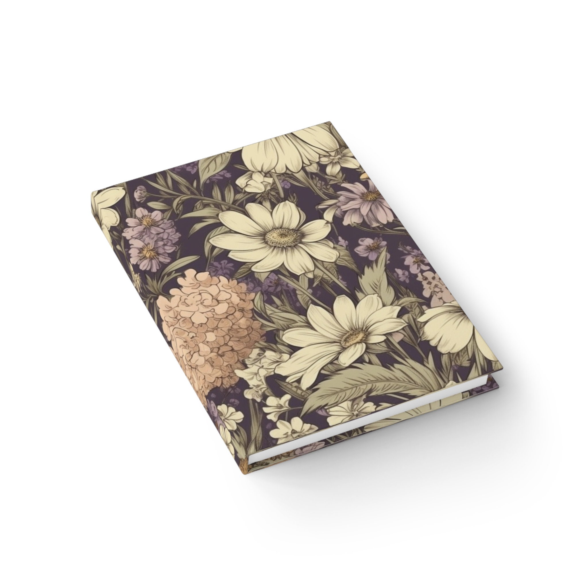Purple Vintage Floral Notebook Journal - 5x7 Inches Hardcover 128 Ruled ...