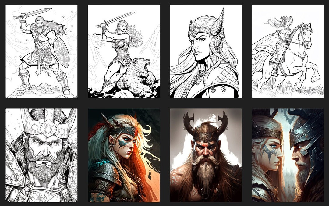 15 Viking Coloring Pages Adult and Kid Printable Digital Instant
