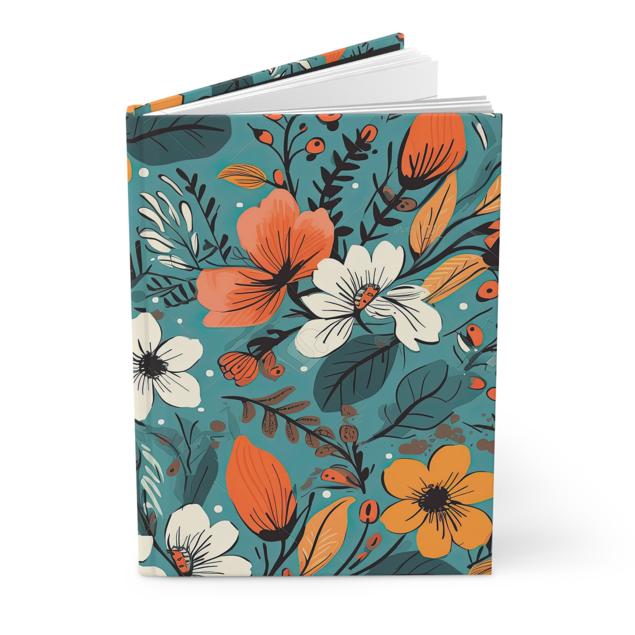 Vintage Notebook Teal Floral Flower Journal Hardcover