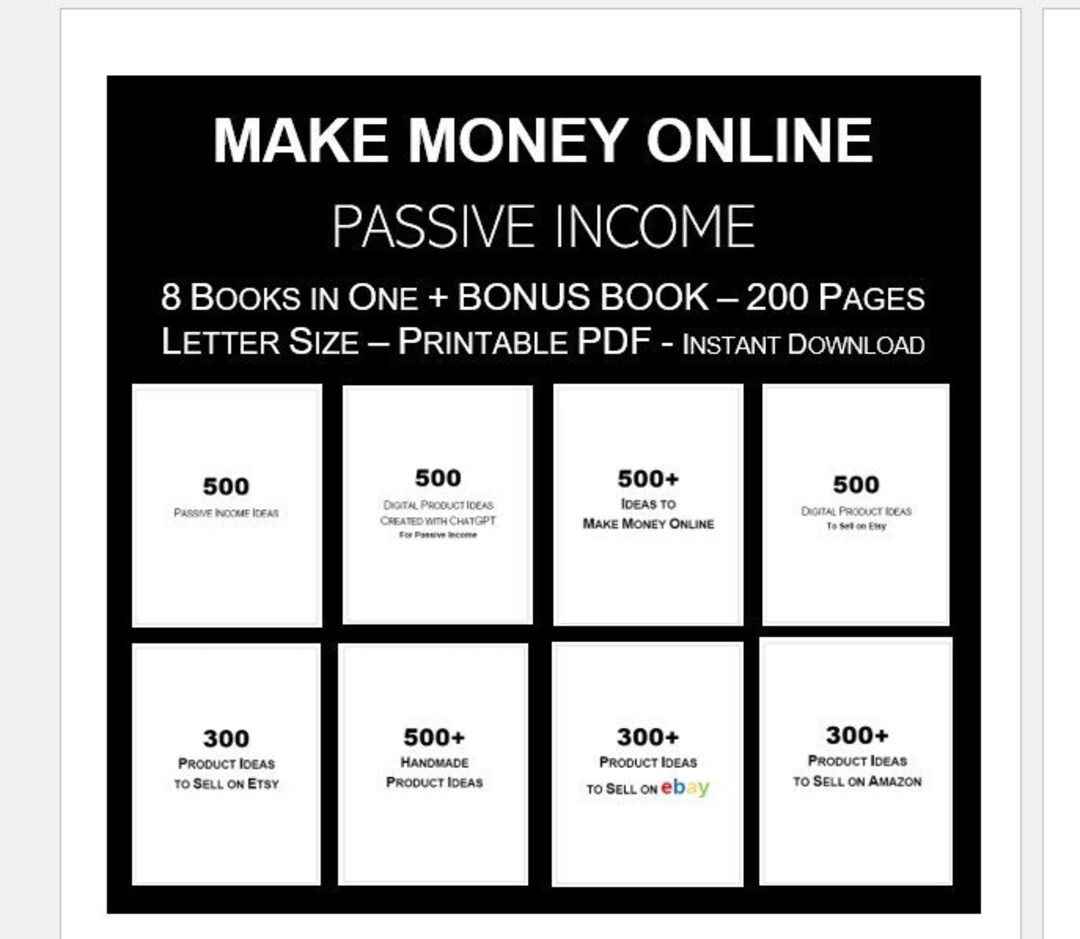 8 Books Plus Bonus 500 Passive Income Ideas 500 Ideas to Make Money ...