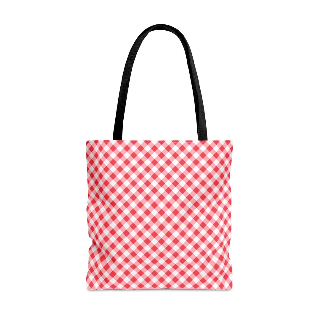 Gingham Red Pattern Print Leather Tote Bag main image 0