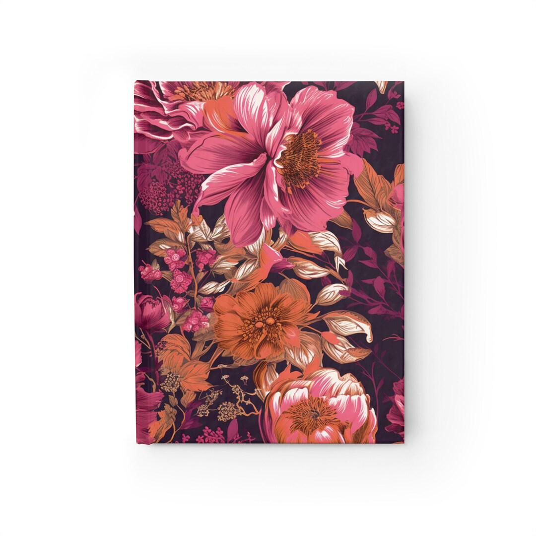 Vintage Floral Notebook Journal - 5x7 Inches Hardcover 128 Ruled Line ...