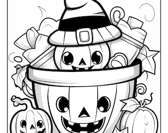 Halloween Kawaii Coloring Pages for Adults & Kids - 100 Printable Pages | Digital PDF Instant Download | Best Selling Item