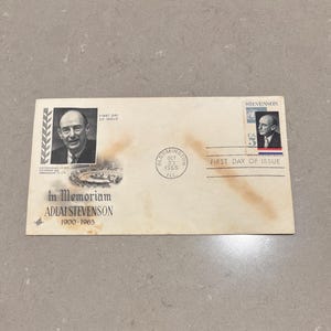 Adlai Stevenson 1965 First Day Cover | In Memoriam Vintage FDC | US Political History Collectible Ambassador UN Stamp Bloomington Illinois
