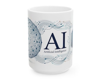 Artificial Intelligence AI Coffee Mug 15 oz, Futuristic Neural Network Design, Machine Learning Mug, Computer Science Gift, Tech Lover Gift