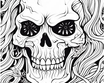 80 Horror Halloween Coloring Pages Printable PDF, Scary Skeletons, Creepy Ghosts, Gothic Horror Coloring Book for Adults, Digital Download