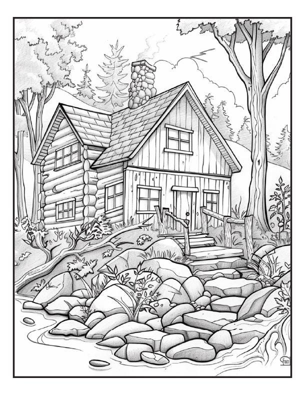 200 Beautiful Cabin Coloring Pages - Printable Digital Instant Download ...