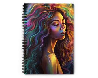 Beautiful Rainbow Black Goddess Notebook, 118 Pages, Best Selling Item, Most Popular Item, Trending Gifts Under 15, Back to School Supplies