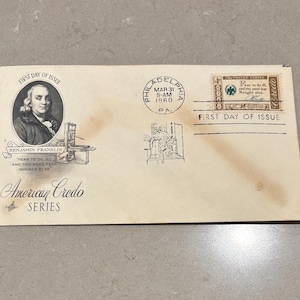 Benjamin Franklin First Day Cover 1960 | American Credo Series FDC | Vintage Stamp Envelope | Philadelphia Postmark | Founding Father Gift