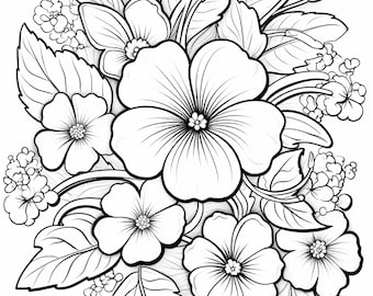 100 Floral Coloring Pages for Adults Printable PDF, Flower Bouquet and Botanical Coloring Book, 8.5 x 11 Inch, Instant Digital Download