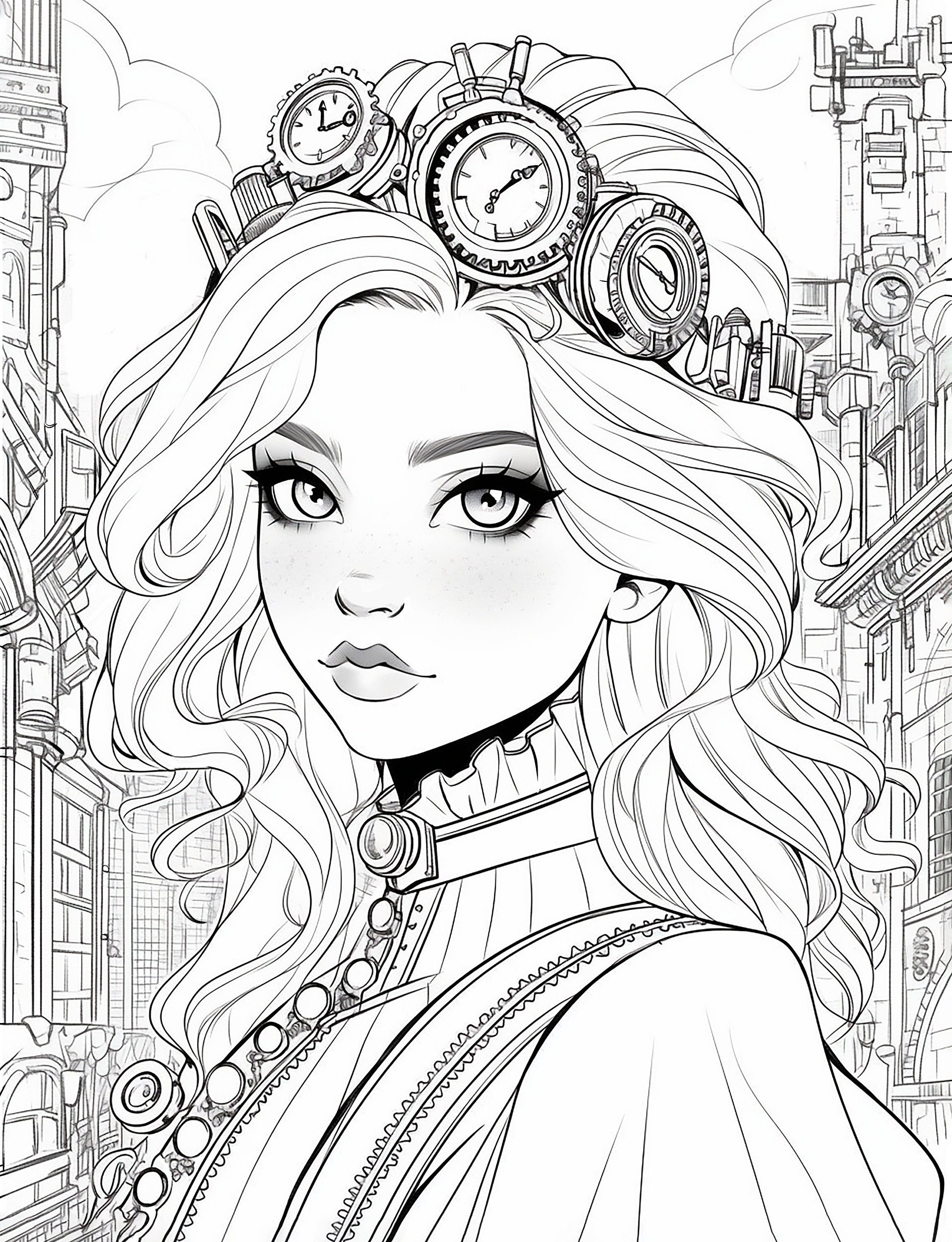 40 Steampunk Girls Coloring Pages Adult and Kid Printable Digital ...
