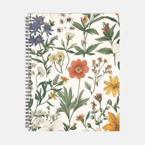Vintage Botanical Flower Notebook Softcover Spiral 8.5 x 11