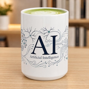Caneca de café de 443 ml com Inteligência Artificial (IA), design de cérebro com rede neural, presente para cientistas da computação, caneca para amantes de tecnologia, presente para programadores.