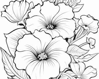 100 Floral Coloring Pages for Adults Printable PDF, Relaxing Coloring Book, Botanical, Instant Digital Download 8 1/2 x 11 inches