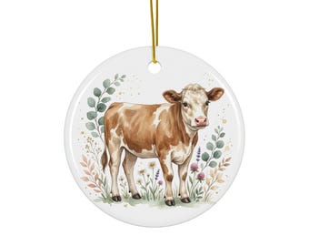 Cow Christmas Ornament | Farmhouse Ceramic Ornament | Rustic Country Cow Tree Decoration | Farm Animal Gift