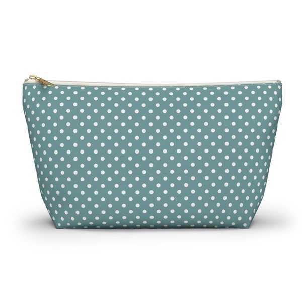 Stoffige groene Teal Polka Dots etui, grote capaciteit make-up tas, toilettas, reistas etui, vintage cosmetische tas best verkochte cadeau-idee