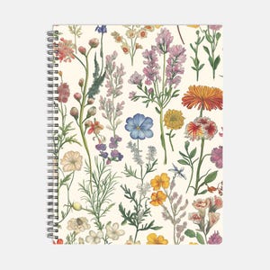 Vintage Botanical Flower Notebook Softcover Spiral 8.5 x 11