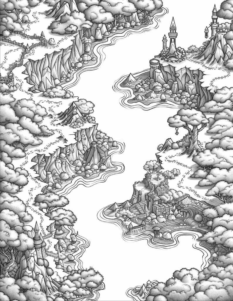 Best Seller 150 Fantasy Map Coloring Pages for Adults Printable Digital ...