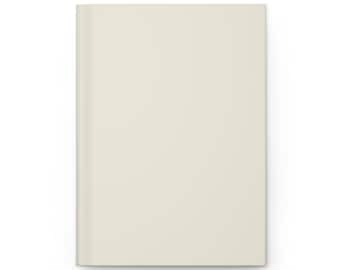 May include: A cream-colored, rectangular journal with a smooth, matte finish. The journal has a clean, minimalist design with a slightly off-white hue. The spine is visible on the left side.