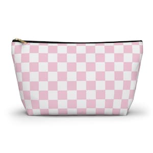 Pink Checkered Box Pouch Large Capacity Makeup Bag Toiletry 