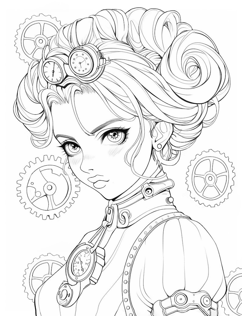 40 Steampunk Girls Coloring Pages Adult and Kid Printable Digital ...