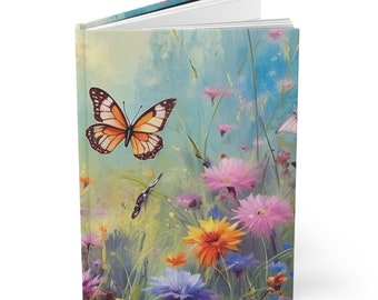 Whimsical Butterfly Floral Flower Journal Hardcover Notebook, 5.75"x8", 150 Lined Pages, Best Selling Item, Most Popular Item, Trending Item