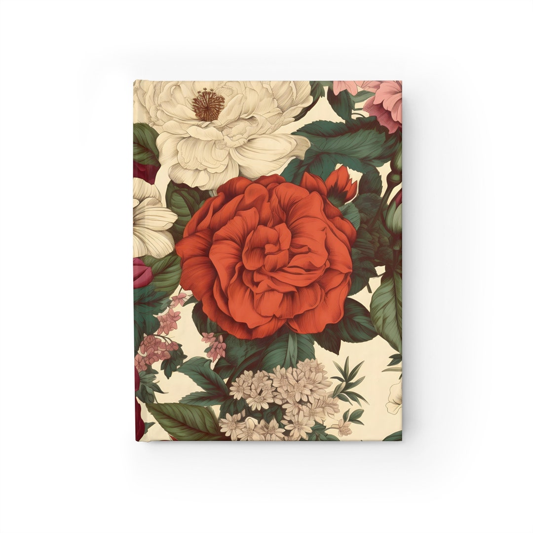 Vintage Floral Notebook Journal - 5x7 Inches Hardcover 128 Ruled Line ...