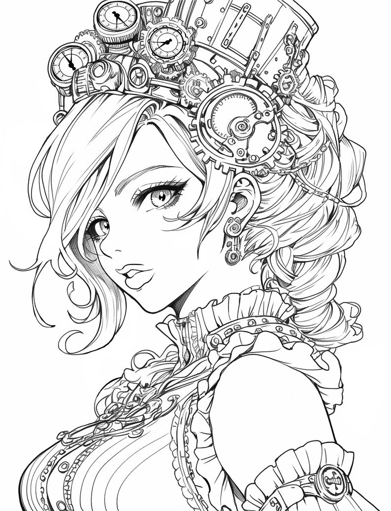 40 Steampunk Girls Coloring Pages Adult and Kid Printable Digital ...