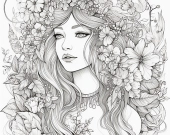 50枚の美しい妖精の女の子の塗り絵 - 大人と子供の塗り絵の印刷可能な