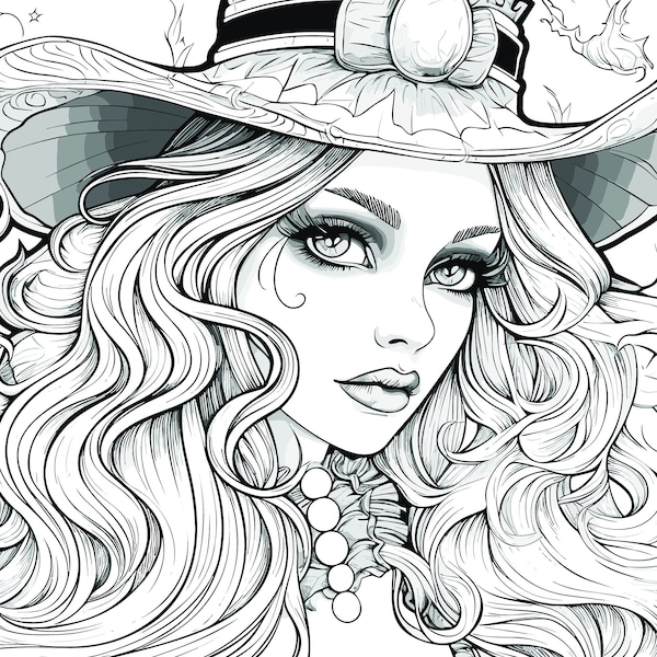 100 Beautiful Witch Girl Coloring Pages for Kids and Adults Printable Digital Instant Download PDF Best Selling Item Popular Item